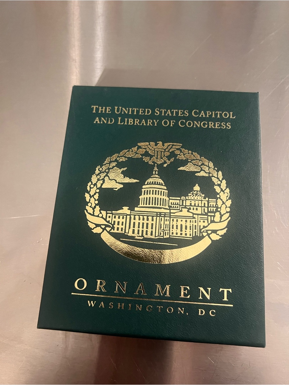 United States Capital & Library of Congress Green with Gold Foil Ornament in Box